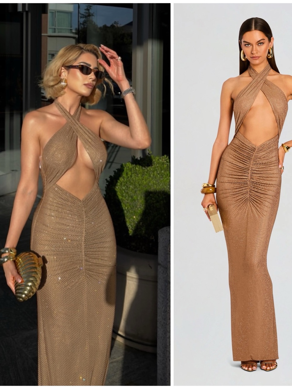 NEW Retrofete Oakley Mesh Embellished Maxi Long Dress in Sepia Size Women’s Sm